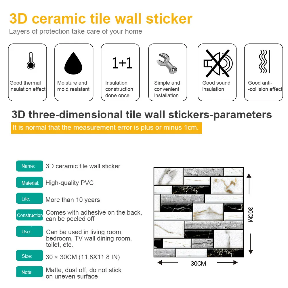 3D Waterproof Self Adhesive Wallpaper Stickers Peel and Stick Backsplash Tiles Kitchen Bathroom Heatproof Mosaic Vinyl Stickers
3D Waterproof Self Adhesive Wallpaper Stickers Peel and Stick Backsplash Tiles Kitchen Bathroom Heatproof Mosaic Vinyl Stickers