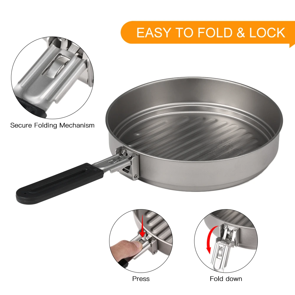 Ultralight Folding Titanium Fry Pan Grill Frying Pan with Folding Handle for Outdoor Cooking Camping Hiking Backpacking
Ultralight Folding Titanium Fry Pan Grill Frying Pan with Folding Handle for Outdoor Cooking Camping Hiking Backpacking