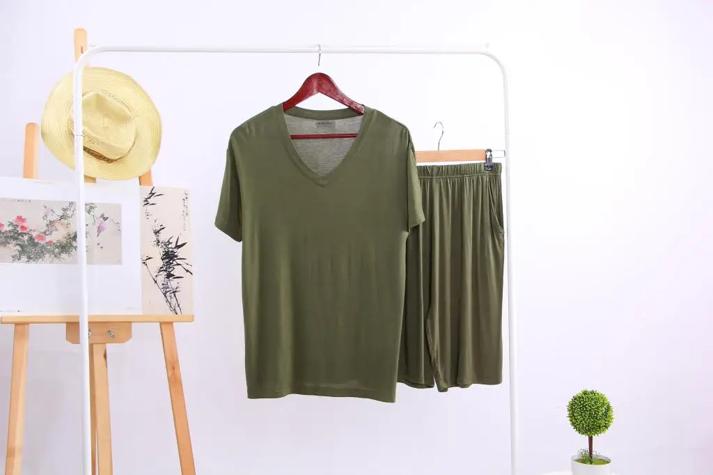 Summer Modal Pajama Sets Thin Short Sleeve T-shirt Shorts Sleepwear Mens Casual Set 2 Piece V-Neck Solid Color Home Clothing
Summer Modal Pajama Sets Thin Short Sleeve T-shirt Shorts Sleepwear Mens Casual Set 2 Piece V-Neck Solid Color Home Clothing