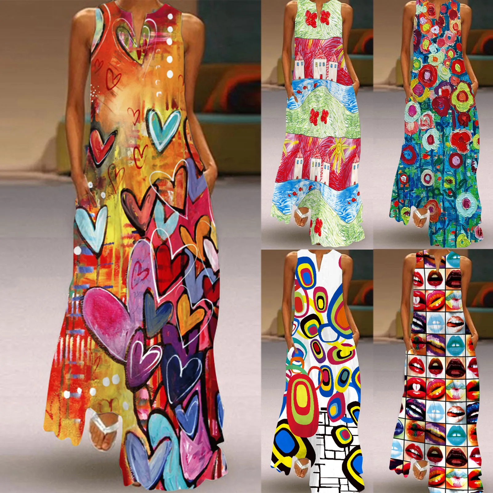 40# Summer Sleeveless Print Cami Dress V-neck Holiday Party Maxi Dress Vintage Pocket Robe Femme Plus Size Long Maxi Dress
40# Summer Sleeveless Print Cami Dress V-neck Holiday Party Maxi Dress Vintage Pocket Robe Femme Plus Size Long Maxi Dress