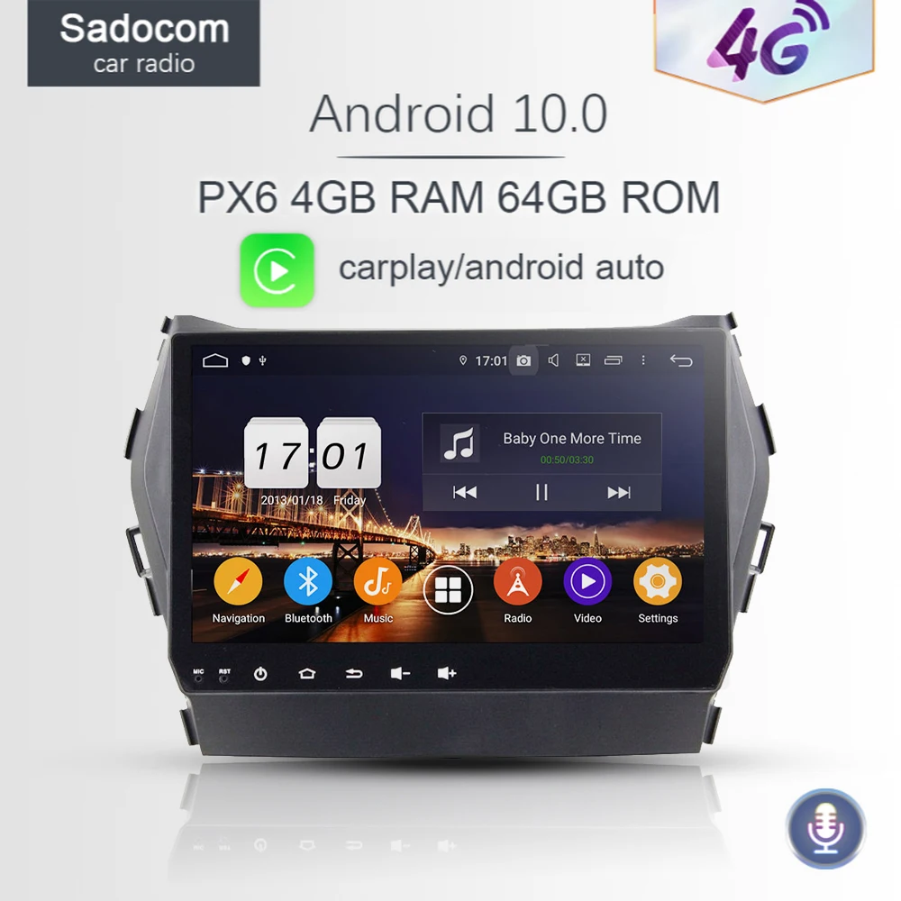 Автомобильный DVD плеер PX6 DSP TDA7851 9 дюймов Android 10 0 Восьмиядерный процессор 64 ГБ + 4 Гб