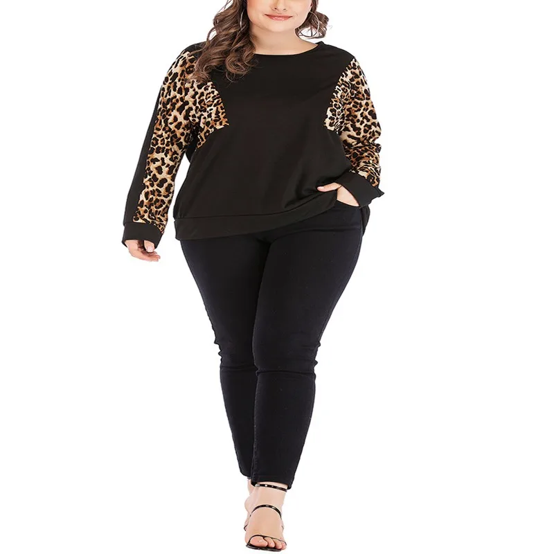 Autumn T-shirt women's large size 5XL - XL9 bust 138CM sweater round neck pullover shirt leopard long-sleeved stitching 
Autumn T-shirt women's large size 5XL - XL9 bust 138CM sweater round neck pullover shirt leopard long-sleeved stitching