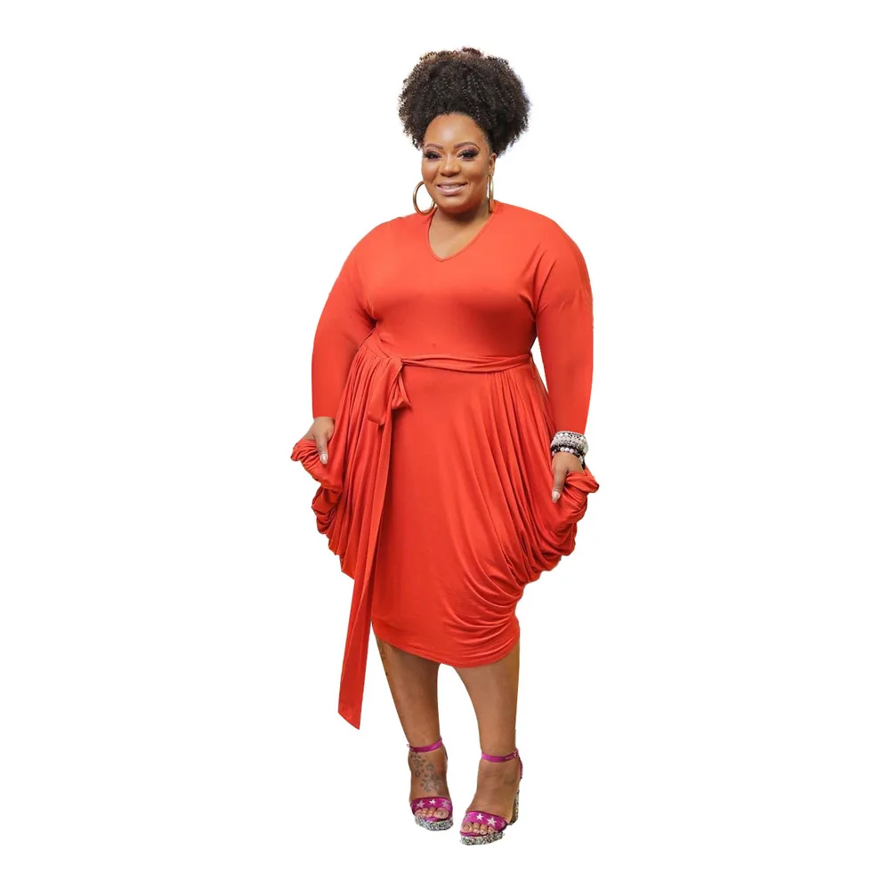 Solid Color Ruched Draped Plus Size Dresses for Women Deep V-neck Long Sleeve Bodycon Dress Office Lady Sashes Knee Length Dress
Solid Color Ruched Draped Plus Size Dresses for Women Deep V-neck Long Sleeve Bodycon Dress Office Lady Sashes Knee Length Dress