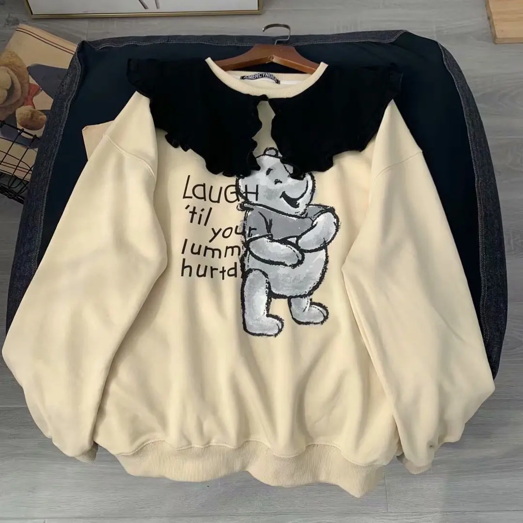 2021 Korean Spring New Stitching Lace Collar Alphabet Cartoon Print Terry Cotton Sweet and Loose Sweatshirt
2021 Korean Spring New Stitching Lace Collar Alphabet Cartoon Print Terry Cotton Sweet and Loose Sweatshirt