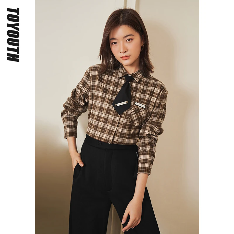 Toyouth Women Shirts with Tie Winter Long Sleeve Polo Neck Blouse Check Pocket Embroidery Vintage Classic Tops
Toyouth Women Shirts with Tie Winter Long Sleeve Polo Neck Blouse Check Pocket Embroidery Vintage Classic Tops