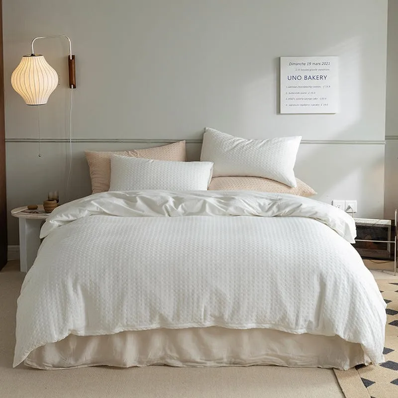 Ultra soft Breathable washed cotton bedding set Chic Waffle Weave Solid Plain Duvet Cover bed sheet pillowcases Full size 4pcs
Ultra soft Breathable washed cotton bedding set Chic Waffle Weave Solid Plain Duvet Cover bed sheet pillowcases Full size 4pcs