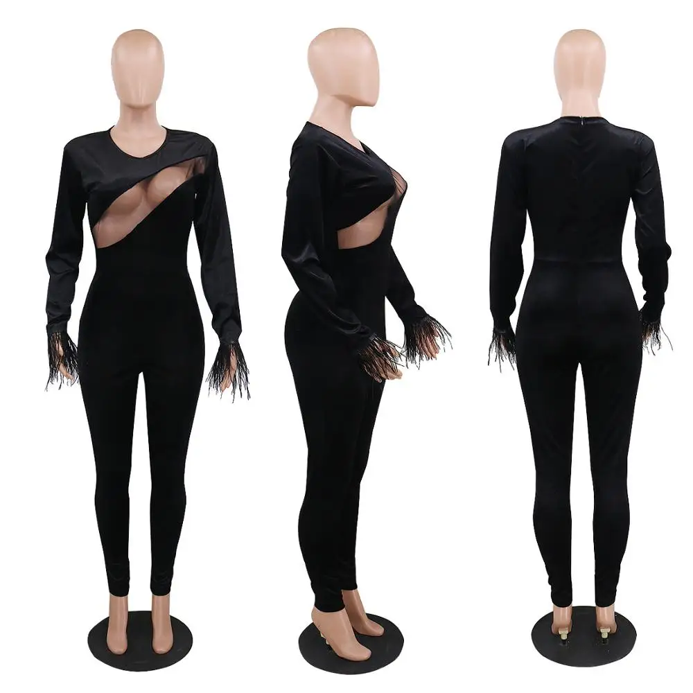 Charming Women Solid Hollow Out Clubwear Jumpsuits 2020 Autumn Lady's Sexy O-neck Slim Waits Feather Skinny Rompers Hot Selling
Charming Women Solid Hollow Out Clubwear Jumpsuits 2020 Autumn Lady's Sexy O-neck Slim Waits Feather Skinny Rompers Hot Selling