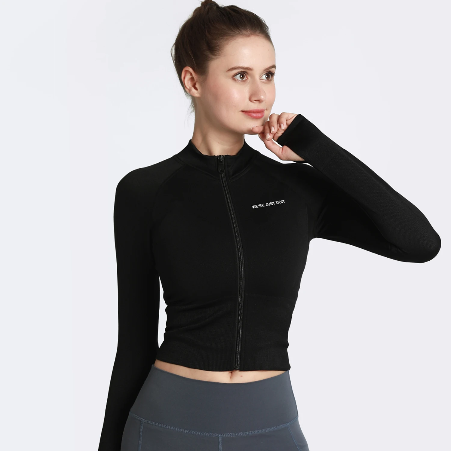 Ladies Sports Jacket Zipper Yoga Coat Clothing Quick Dry Fitness Running Coat Fitness Thumb Hole Athletic Wear
Ladies Sports Jacket Zipper Yoga Coat Clothing Quick Dry Fitness Running Coat Fitness Thumb Hole Athletic Wear