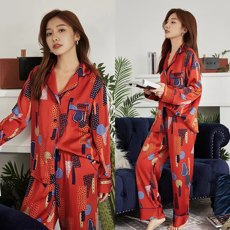 2021 Autumn Women's Ice Silk Satin Pajamas Set Red Sleepwear Nightwear Long Sleeve Pajamas Set Home Clothes For Women Home Wear
2021 Autumn Women's Ice Silk Satin Pajamas Set Red Sleepwear Nightwear Long Sleeve Pajamas Set Home Clothes For Women Home Wear