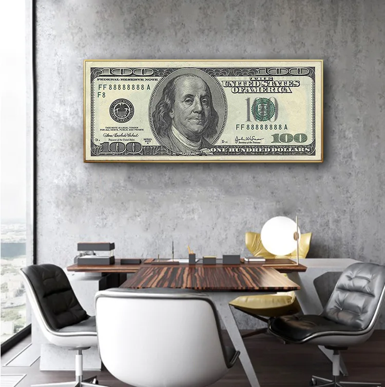 Плакат с Франклином в виде денег 100 долларов США стиле ретро современный