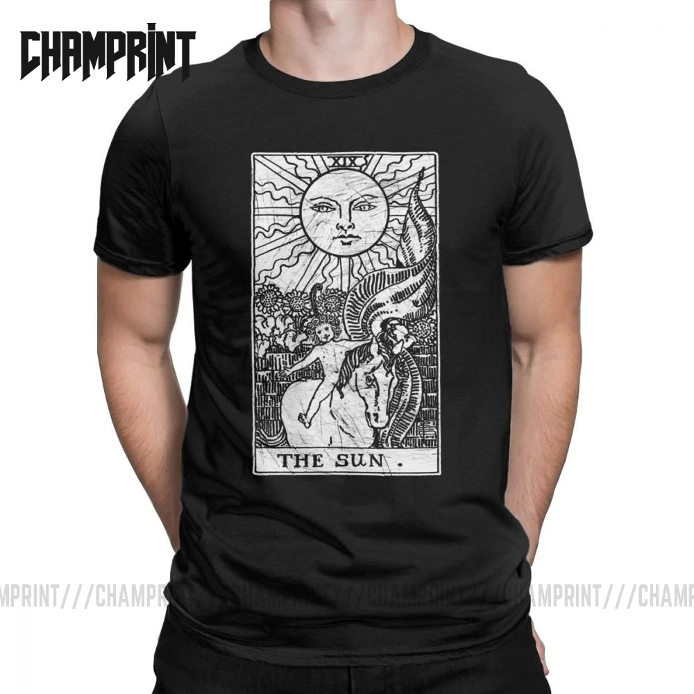 Мужская футболка с короткими рукавами The Sun Tarot Card Major Arcana из 100% хлопка надписью