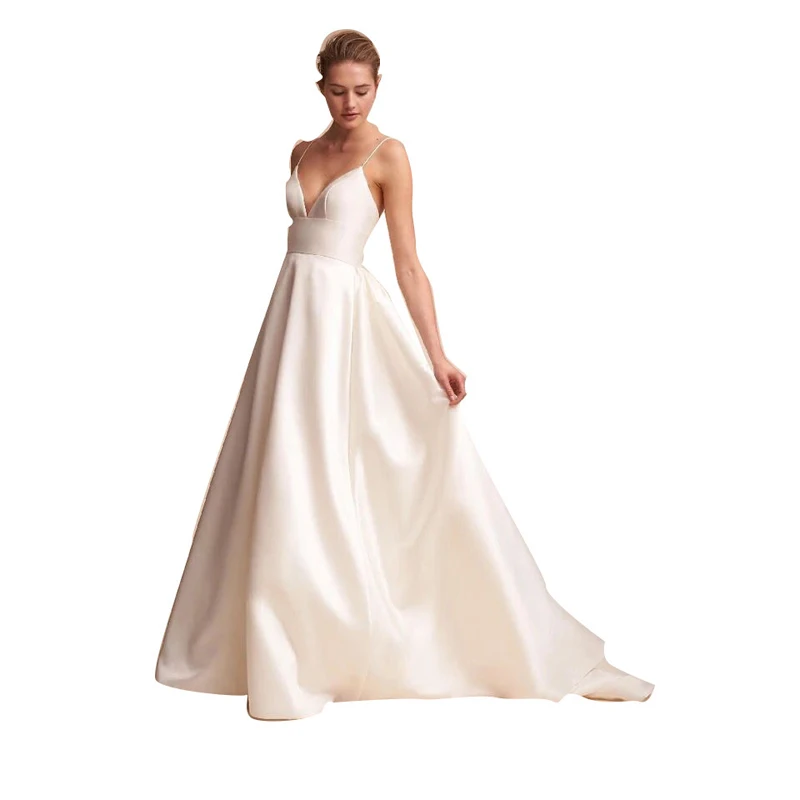 V-strap Satin Wedding Dress Simple Trailing Bride Toast Dress Art Photo Travel Light Banquet Elegant Formal Wedding Dress A159
V-strap Satin Wedding Dress Simple Trailing Bride Toast Dress Art Photo Travel Light Banquet Elegant Formal Wedding Dress A159