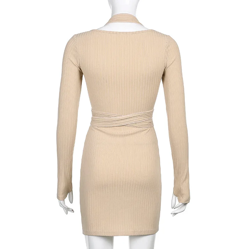 Ladies Dress Mini Elegant Long Sleeve Cross Strap Ribbed Fashion Sexy Bodycon Solid Color Tight Party Dresses Bandage Women
Ladies Dress Mini Elegant Long Sleeve Cross Strap Ribbed Fashion Sexy Bodycon Solid Color Tight Party Dresses Bandage Women