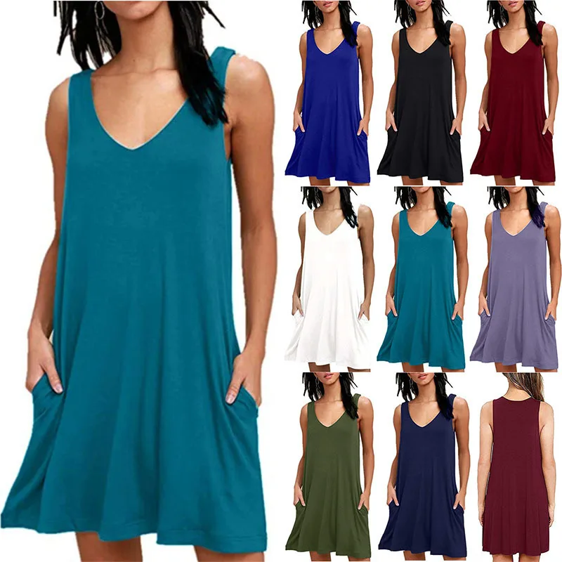 Women's Sleeveless Loose Pockets Vest Solid Color plus Size Dress 
Women's Sleeveless Loose Pockets Vest Solid Color plus Size Dress