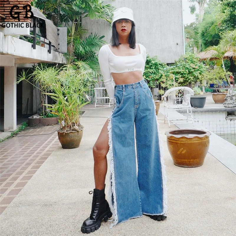 Gothblack Pants Side Split High Waist Loose Straight Casual Baggy Jeans Fashion Streetwear Women Summer Trousers Slim Patchwork
Gothblack Pants Side Split High Waist Loose Straight Casual Baggy Jeans Fashion Streetwear Women Summer Trousers Slim Patchwork