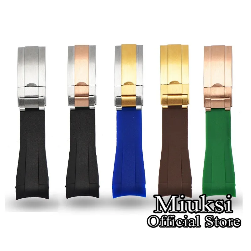 Miuksi 20mm black blue green rubber strap curved end watchband with silver rose gold balck stainless steel buckle
Miuksi 20mm black blue green rubber strap curved end watchband with silver rose gold balck stainless steel buckle