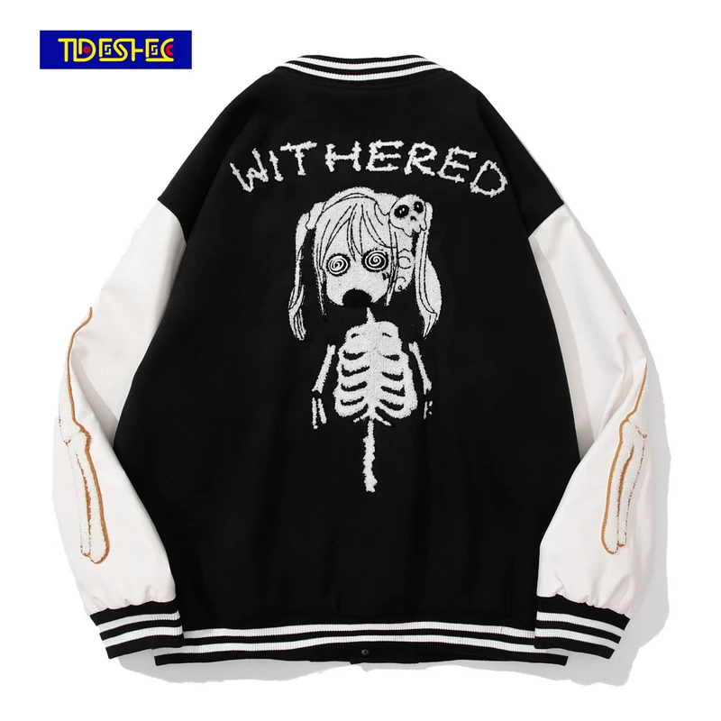 Hip Hop Varsity Jacket Mens Vintage Embroidered Anime Ghost Girl Patchwork Jackets 2021 Black Brown Bomber Coat Streetwear
Hip Hop Varsity Jacket Mens Vintage Embroidered Anime Ghost Girl Patchwork Jackets 2021 Black Brown Bomber Coat Streetwear