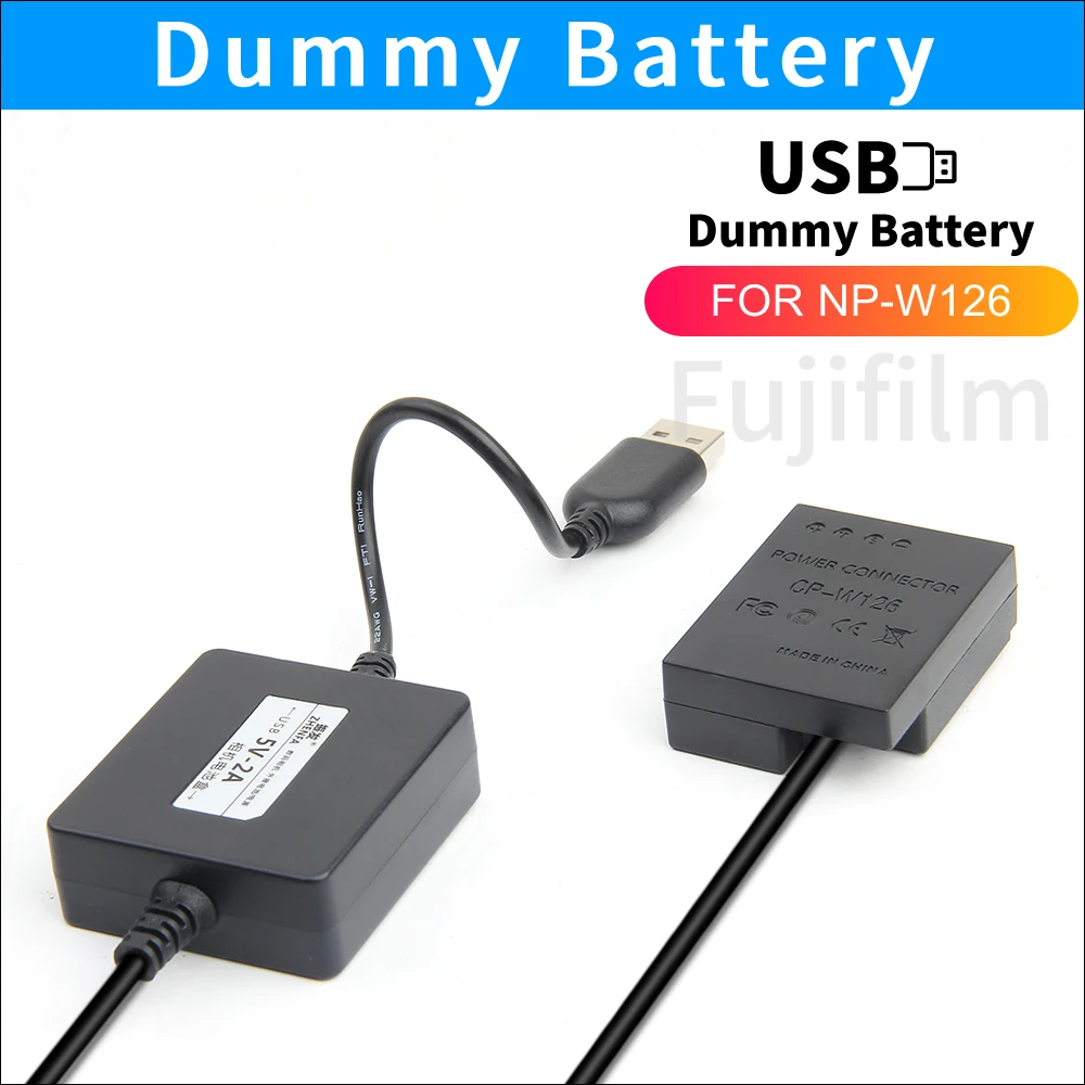 

NP-W126 Dummy battery DC Power Adapter for Fujifilm X-T1 X-T2 X-T3 X-PRO1 PRO2 X-E2S X-H1 X-M1 X-T10 X-T20 X-T30 x-T100 X-T200