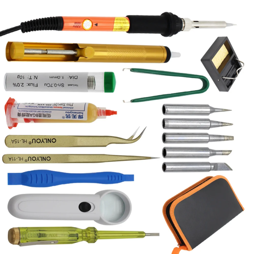 17 Pcs Soldering Iron Kit with 60W Adjustable Temperature 200-450C Welding Soldering Iron 5 Soldering Tips Tin Wire Tube Solder
17 Pcs Soldering Iron Kit with 60W Adjustable Temperature 200-450C Welding Soldering Iron 5 Soldering Tips Tin Wire Tube Solder