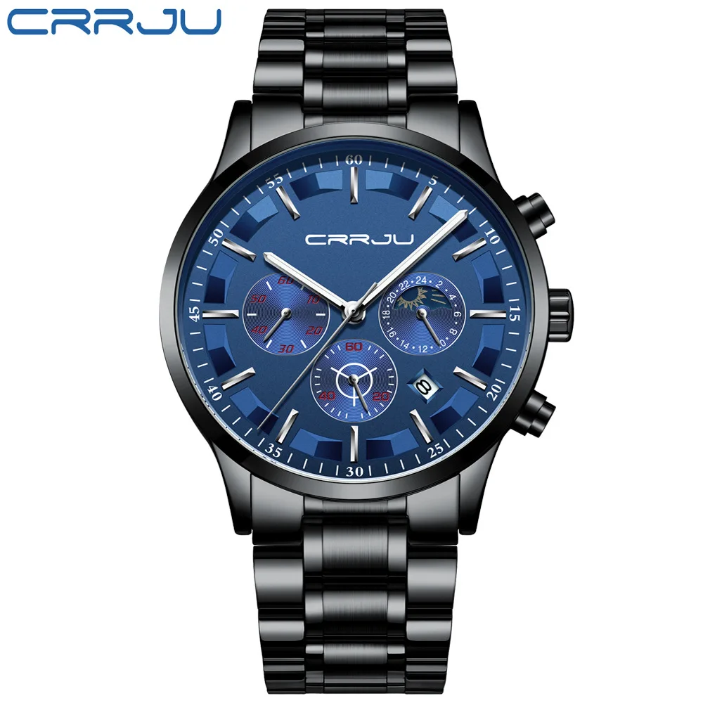

CRRJU 2260 Brand Luxury Watch Men Sport Clock Fashion Business Wristwatches Waterproof Stainless Steel Quartz Watch