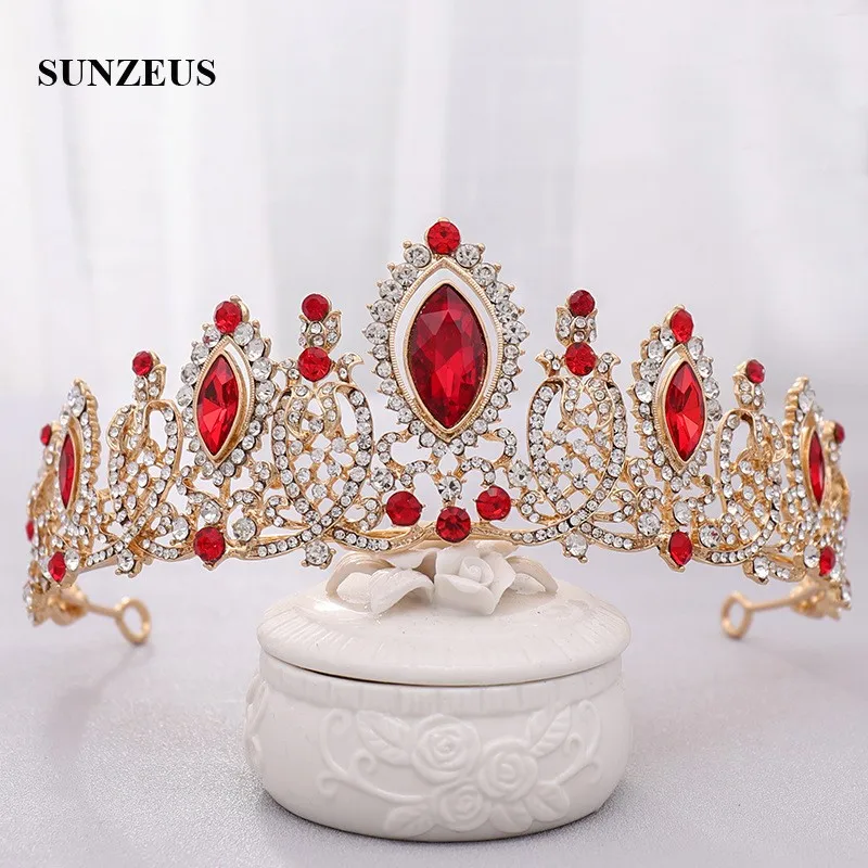 Gold Metal Wedding Crowns Clear Crystals Red Rhinestones Wedding Tiaras Bride Head Accessories SQ435
Gold Metal Wedding Crowns Clear Crystals Red Rhinestones Wedding Tiaras Bride Head Accessories SQ435