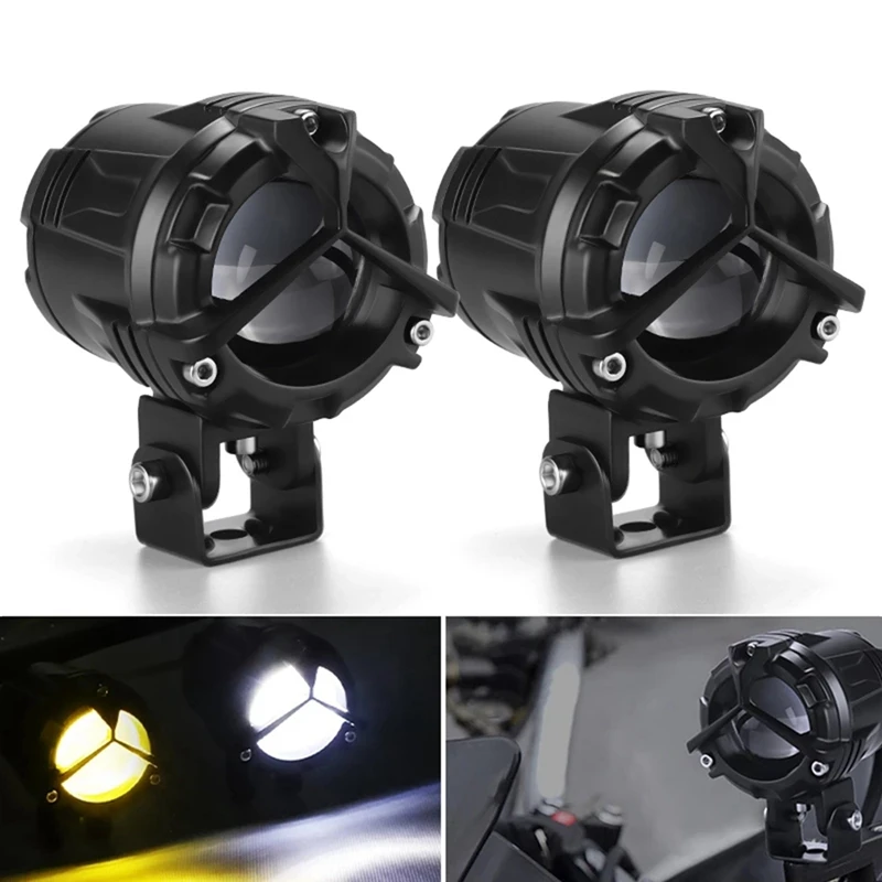 

2Pcs Motorcycle LED Spotlight Yellow and White Double Color Lens High/Low Beam Fog Light for Motocross Truck SUV UTV