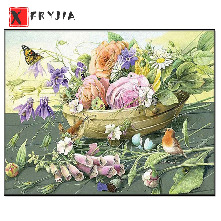 

Алмазная 5D картина «сделай сам» с бабочками, цветами, полная круглая квадратная картина с птицами, вышивка крестом, снежное поле, живописная наклейка для украшения дома