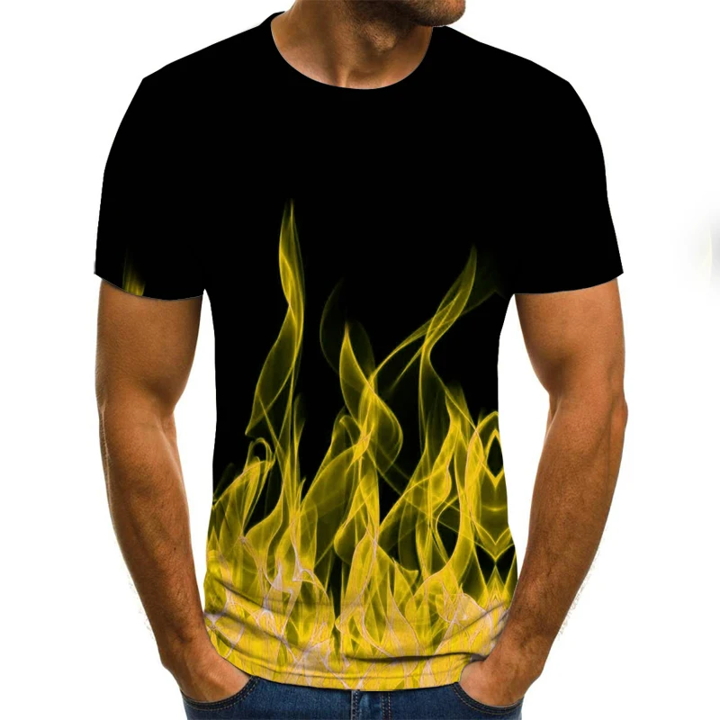Новинка 2020 Мужская футболка с рисунком пламени летние модные топы коротким