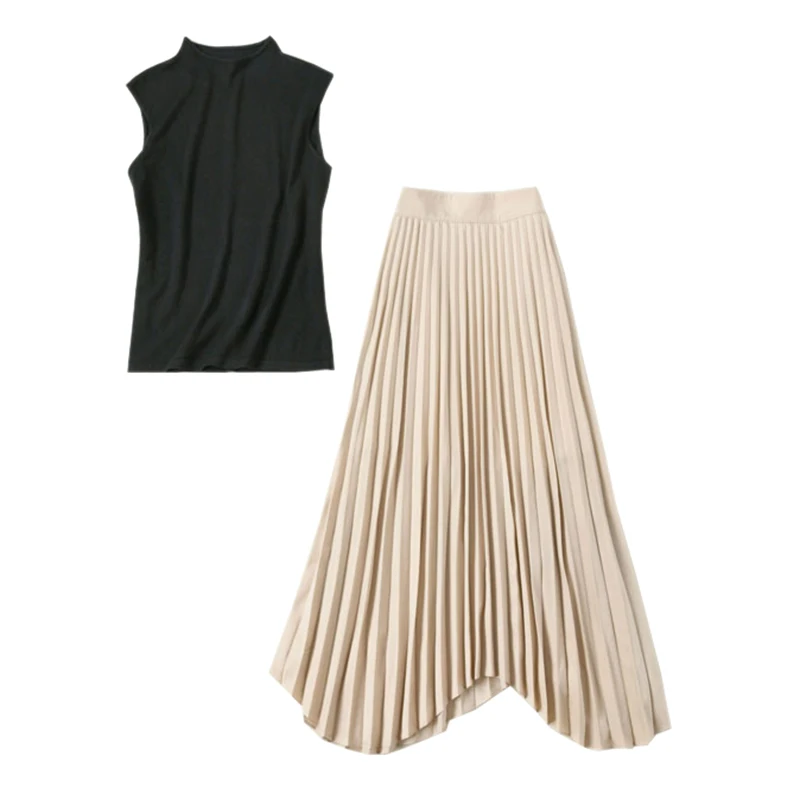 Fall Fashion women clothing set sleeveless black knitted turtleneck sweater pullover top + high waisted pleated long maxi skirt
Fall Fashion women clothing set sleeveless black knitted turtleneck sweater pullover top + high waisted pleated long maxi skirt
