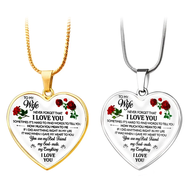 To My Wife I Love You Necklace Rose Flower Heart-shaped Pendant Chain For Women Jewelry Gifts For Family Friends Accessories
To My Wife I Love You Necklace Rose Flower Heart-shaped Pendant Chain For Women Jewelry Gifts For Family Friends Accessories