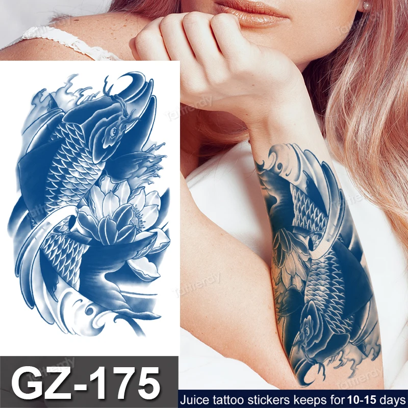 long lasting waterproof temporary tattoos fish lotus moon letters fake sleeve tattoo sticker juice ink safe tattoo for adult men
long lasting waterproof temporary tattoos fish lotus moon letters fake sleeve tattoo sticker juice ink safe tattoo for adult men