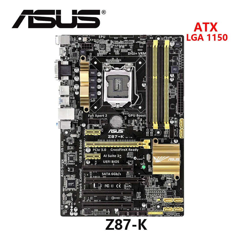 Фото Б/у Материнская плата ASUS Z87 K 1150 DDR3 USB3.0 32 ГБ SATA III настольная материнская в хорошем
