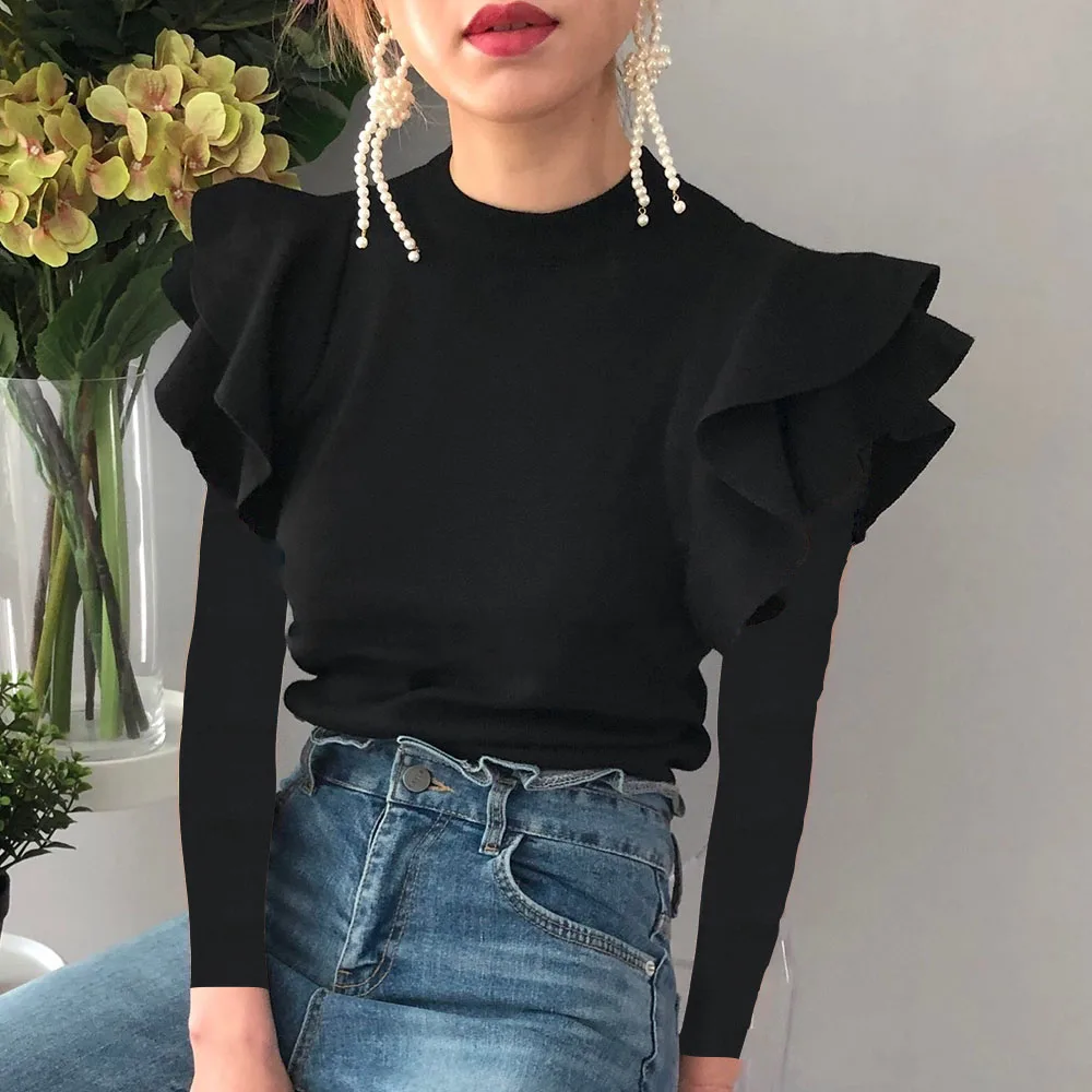 Autumn Korean Version Women T-shirt 2020 Ruffled Long-sleeved New Style Stand-up Collar Slim Design Knit Top Bottoming Shirt
Autumn Korean Version Women T-shirt 2020 Ruffled Long-sleeved New Style Stand-up Collar Slim Design Knit Top Bottoming Shirt