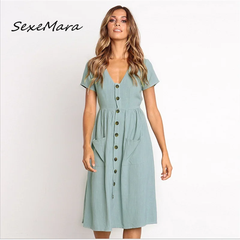 Женское однобортное платье с V-образным вырезом, Элегантное повседневное платье с карманами, лето 2021
Женское однобортное платье с V-образным вырезом, Элегантное повседневное платье с карманами, лето 2021