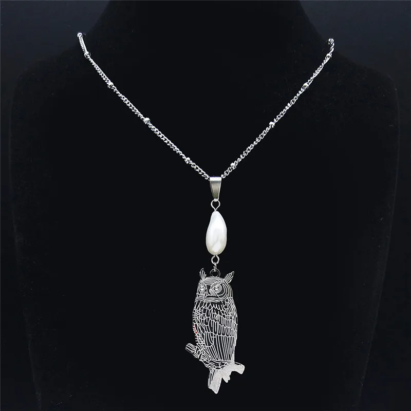 

2021 Boho Freshwater Pearls Stainless Steel Animal Owl Chain Necklace Women/Men Jewelry cadena acero inoxidable mujer N2205S01