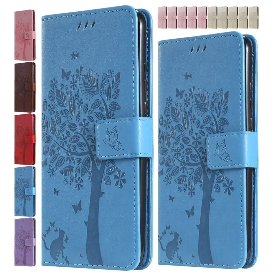 Чехол книжка с кошкой и деревом для Sony Xperia 20 10 8 5 2 1 Xperia10 Xperia5 Xperia1 однотонный