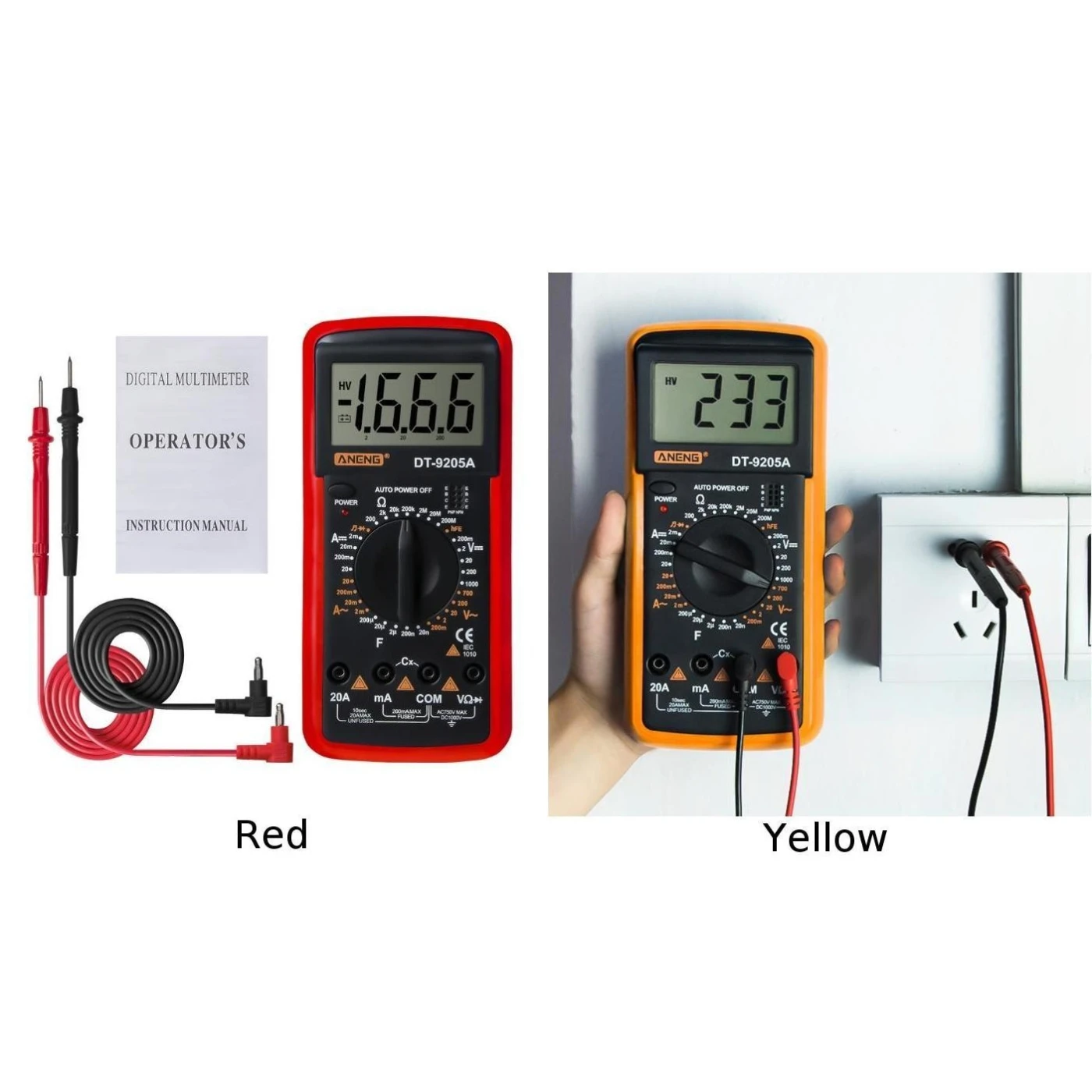 1 * Digital Multimeter DT9205A LCD Digital Multimeter Voltmeter Ohmmeter Ammeter Capacitance Tester ( Without Battery)
1 * Digital Multimeter DT9205A LCD Digital Multimeter Voltmeter Ohmmeter Ammeter Capacitance Tester ( Without Battery)