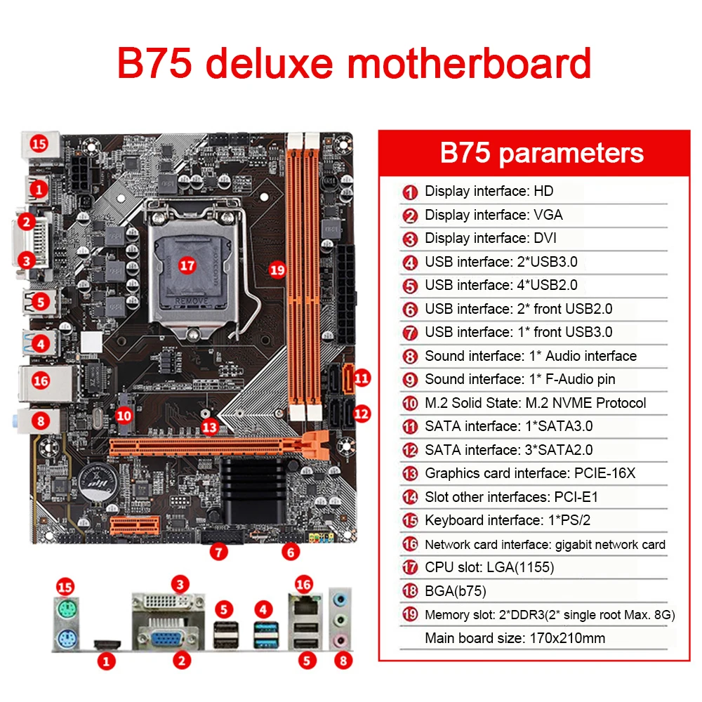B75 Motherboard M.2 NVNE interface LGA 1155 Pin Desktop G1620 4G 120G Dual Channel Motherboard for i3 i5 i7 CPU DDR3 Memory
B75 Motherboard M.2 NVNE interface LGA 1155 Pin Desktop G1620 4G 120G Dual Channel Motherboard for i3 i5 i7 CPU DDR3 Memory