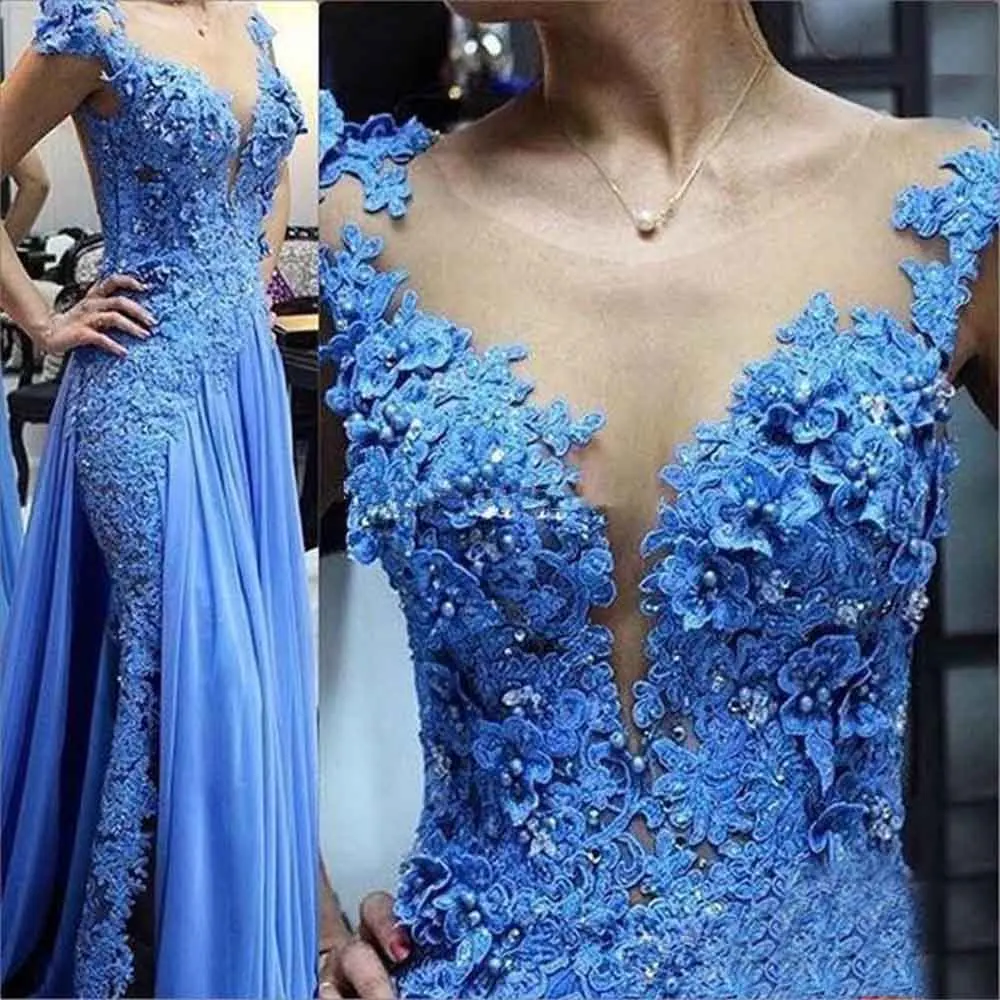 Blue Lace Appliques Mother of the Bride Dresses Illusion Pearls Beading Formal Godmother Evening Wedding Party Guests Gown Plus
Blue Lace Appliques Mother of the Bride Dresses Illusion Pearls Beading Formal Godmother Evening Wedding Party Guests Gown Plus