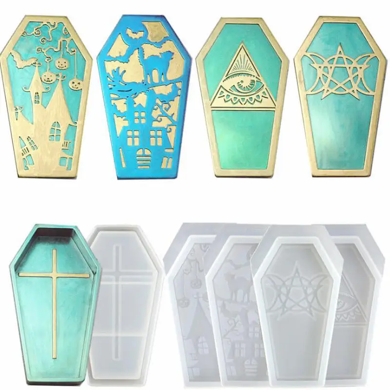 DIY Halloween Coffin Decor Storage Box Silicone Mold Jewelry Fillings Accessory Charms Handmade Epoxy Resin Mould Craft
DIY Halloween Coffin Decor Storage Box Silicone Mold Jewelry Fillings Accessory Charms Handmade Epoxy Resin Mould Craft