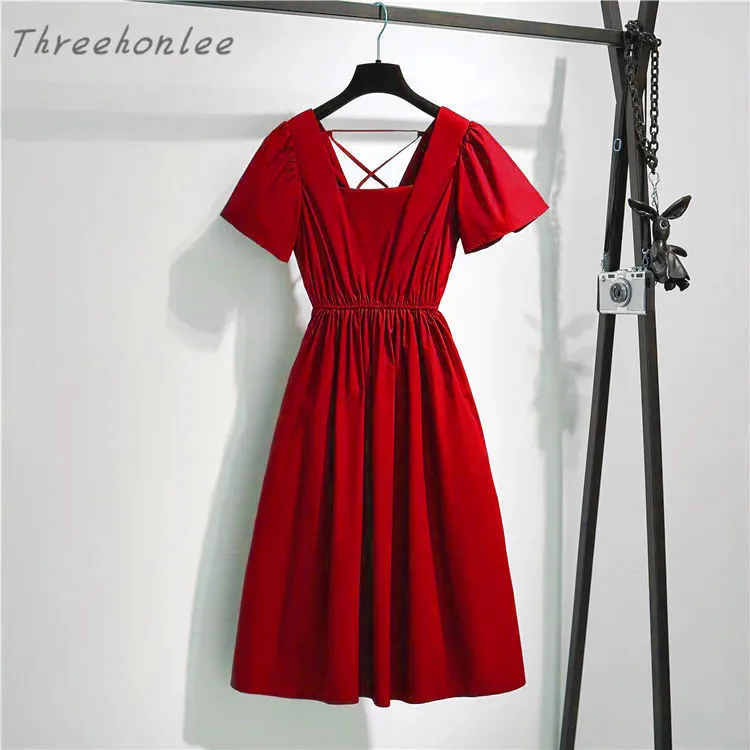 Plus Size Summer Casual Dress For Women Solid Square Collar Puff Sleeve Backless Sweet Elegant Female Dress Vestidos
Plus Size Summer Casual Dress For Women Solid Square Collar Puff Sleeve Backless Sweet Elegant Female Dress Vestidos