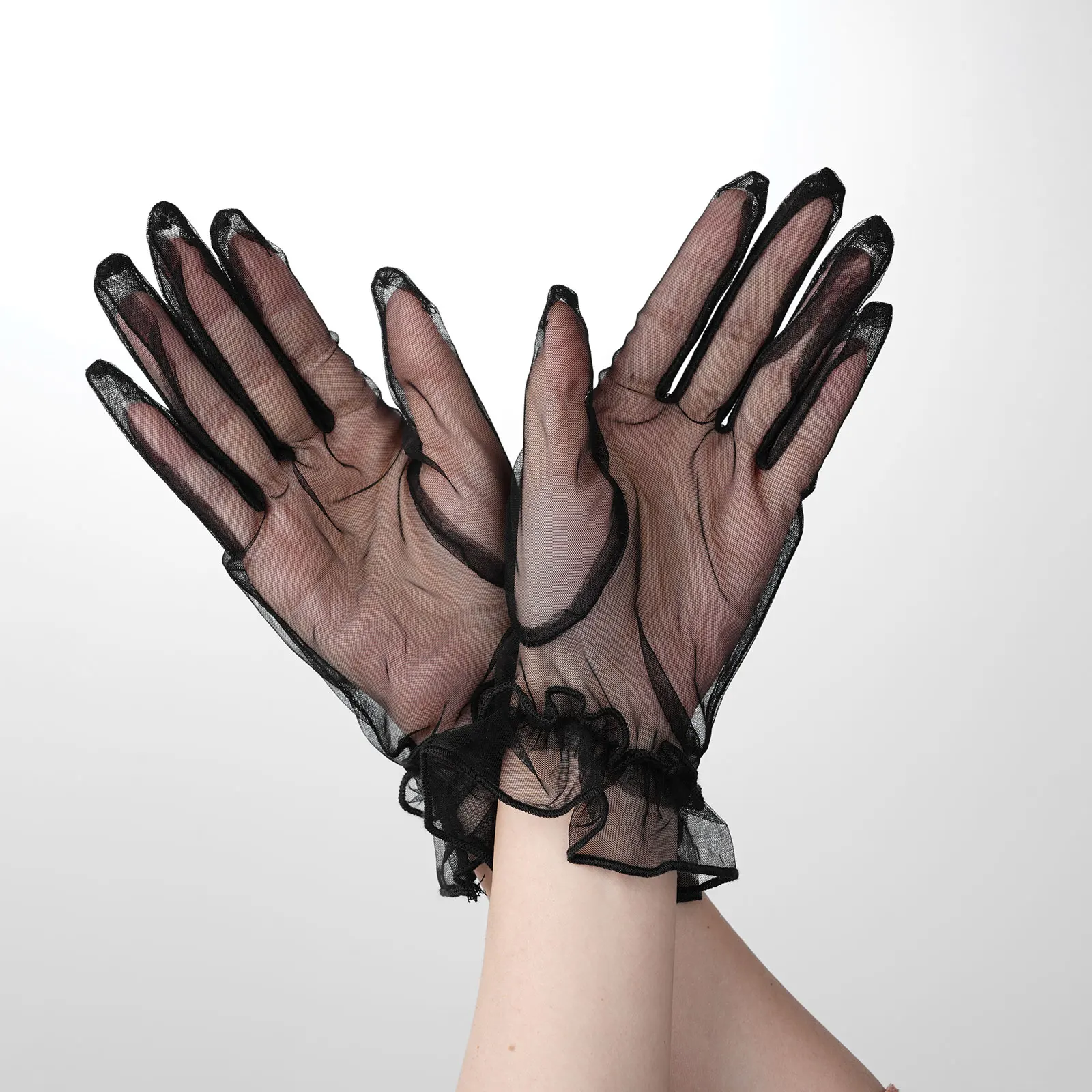 Lotus Leaf Short Etiquette Gloves Women Cocktail Party Dance Mittens Sexy Sheer Tulle Mesh Bride Glove Full Finger Wedding Mitts
Lotus Leaf Short Etiquette Gloves Women Cocktail Party Dance Mittens Sexy Sheer Tulle Mesh Bride Glove Full Finger Wedding Mitts