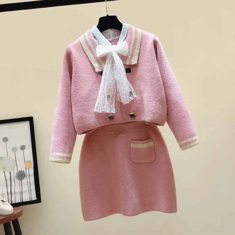 Autumn Chic 2 Piece Set Women Long Sleeve Pullovers Double Breasted Short Sweater Kniited Solid Mini Skirt Sweat Suits
Autumn Chic 2 Piece Set Women Long Sleeve Pullovers Double Breasted Short Sweater Kniited Solid Mini Skirt Sweat Suits