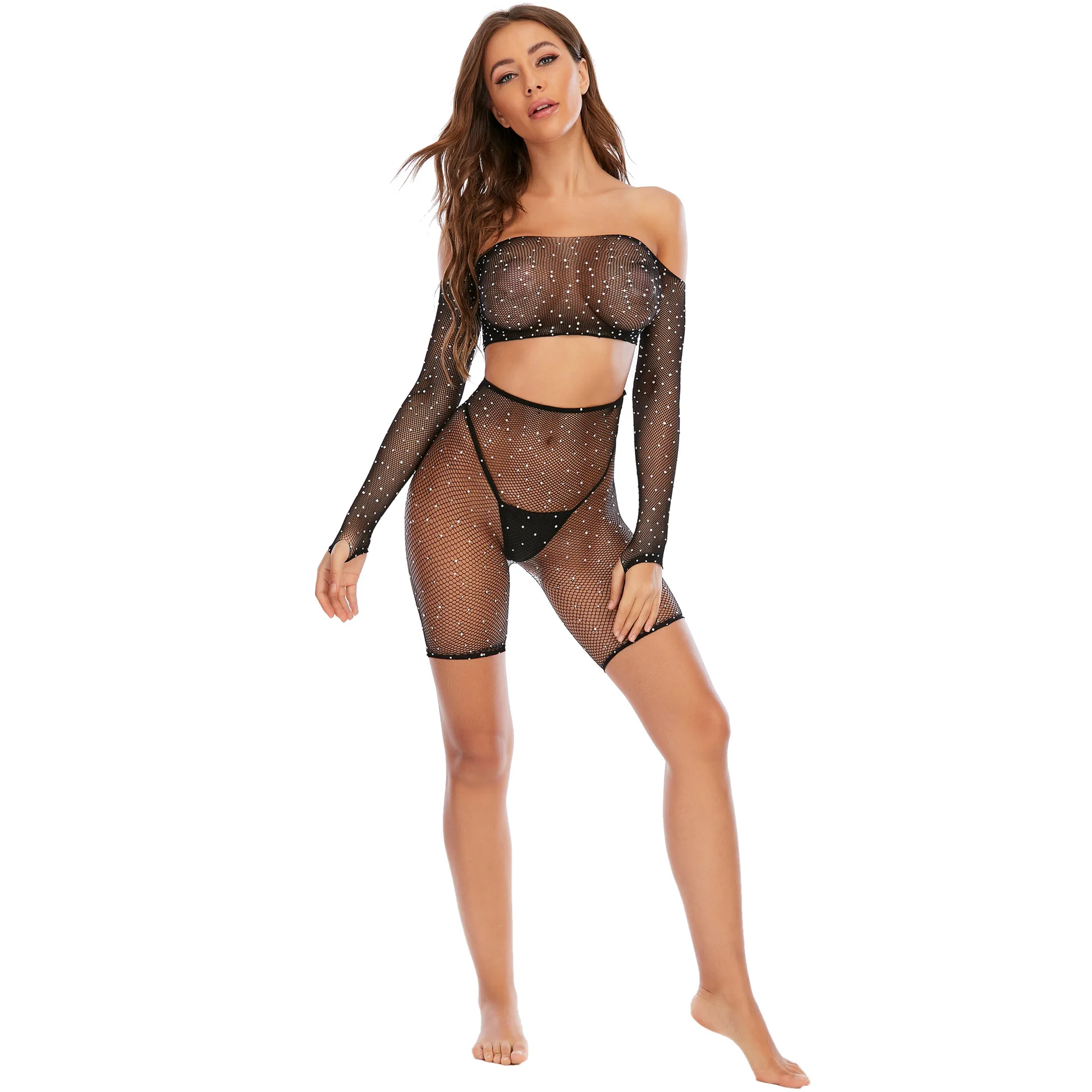 MUMU Woman Lingerie 2021 Flash Diamond Long-sleeved Top and Shorts 2-piece Suit Rhinetone Bodystocking Sexy Lingerie
MUMU Woman Lingerie 2021 Flash Diamond Long-sleeved Top and Shorts 2-piece Suit Rhinetone Bodystocking Sexy Lingerie