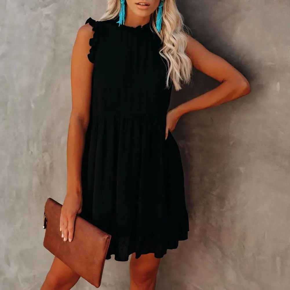 Loose Summer Dress Skin-friendly Round Neck Mini Dress Women Ruffle Sleeveless Dress Party Elegant Casual Knee-length Loose Hem
Loose Summer Dress Skin-friendly Round Neck Mini Dress Women Ruffle Sleeveless Dress Party Elegant Casual Knee-length Loose Hem