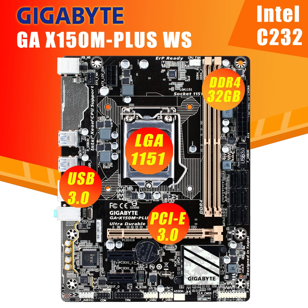 Gigabyte GA-X150M-PLUS WS Motherboard 100% Original X150M-PLUS WS C232 Socket LGA1151 DDR4 Support G3900 I3 6100 E3-1200 v5 Used
Gigabyte GA-X150M-PLUS WS Motherboard 100% Original X150M-PLUS WS C232 Socket LGA1151 DDR4 Support G3900 I3 6100 E3-1200 v5 Used