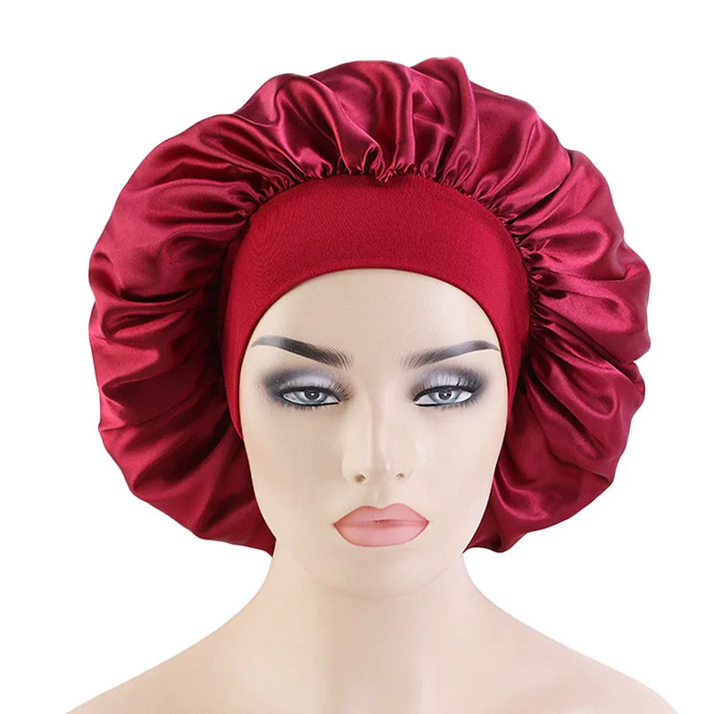 Фото Новая модная женская однотонная атласная ночная Кепка шляпа шелковая головная