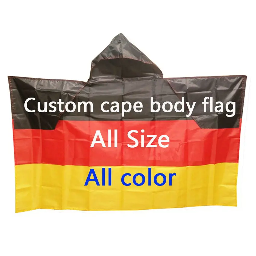 Custom Promotional Cape 3X5 Feet Polyester Hot Selling National Body Flags 90X150CM With The Hood Factory Price,Free Shipping 
Custom Promotional Cape 3X5 Feet Polyester Hot Selling National Body Flags 90X150CM With The Hood Factory Price,Free Shipping