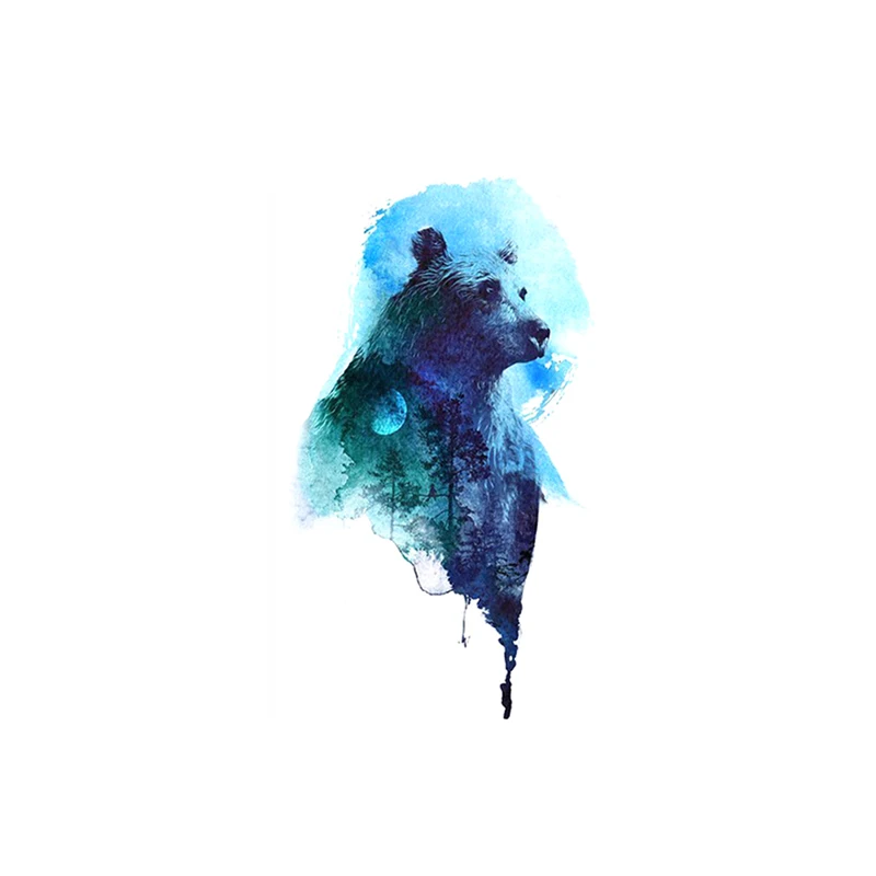 Watercolor Bear Forest Temporary Tatoo Arm Waist Decal Chest Kid Women Men Body Art Fake Tattoo Stickers Tatoos Black Realistic | Красота и