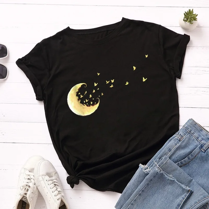 2021 Summer Women's Clothing T-Shirt Creative Moon Print Women's Short Sleeve Fashion Casual Graphic T-Shirt All-Match Top
2021 Summer Women's Clothing T-Shirt Creative Moon Print Women's Short Sleeve Fashion Casual Graphic T-Shirt All-Match Top